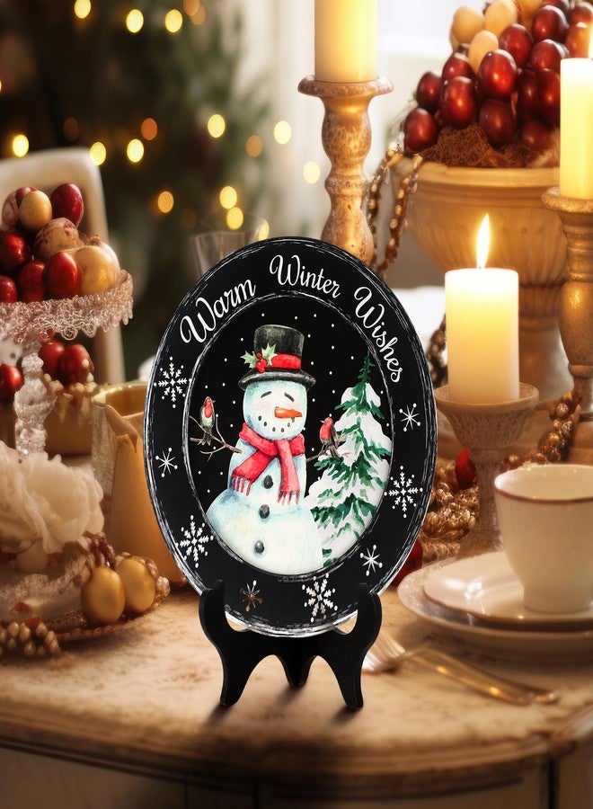 Colingmill Snowman Primitive Decor Table Centerpiece Decorative Wood Plates for Display Autumn Thanksgiving Christmas Warm Winter Farmhouse Vintage Table Shelf Rustic Wooden Plate Home Decor Art - Image 4